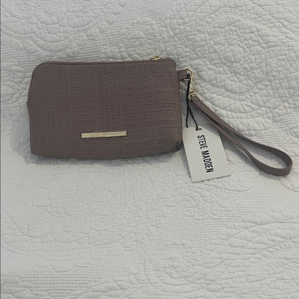 Steve Madden Embossed Logo Brown Wristlet